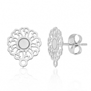 Apprêts en acier Inox boucles d'oreilles / puces d’oreilles 14mm fleur avec anneau Argenté