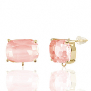 Boucles d’oreilles / puces d’oreilles en verre Crystal Glass avec anneau rectangle Pêche-doré