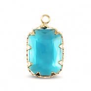 Pendentifs en verre Crystal Glass rectangle Bleu aquamarine-doré