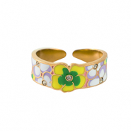 Bagues en acier Inox fleur Dor&eacute;-multicolore