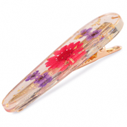 Accessoires pour cheveux pince à cheveux avec fleurs séchées Rouge violet-doré