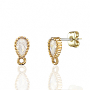 Boucles d’oreilles / puces d’oreilles en verre Crystal Glass avec anneau goutte Cristal-doré