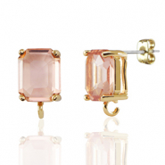 Boucles d’oreilles / puces d’oreilles en verre Crystal Glass avec anneau rectangle Pêche-doré