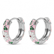 M&eacute;tal TQ laiton cr&eacute;oles &eacute;maill&eacute;es fleur Argent&eacute;-rose blanc