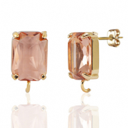 Boucles d’oreilles / puces d’oreilles en verre Crystal Glass avec anneau rectangle Pêche-doré