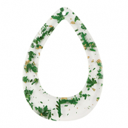 Pendentifs en résine avec fleurs séchées goutte Vert-doré