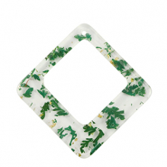 Pendentifs en résine avec fleurs séchées losange Vert-doré