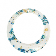 Pendentifs en résine avec fleurs séchées 39mm Bleu-doré