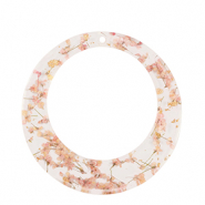 Pendentifs en résine avec fleurs séchées 39mm Doré-rose clair