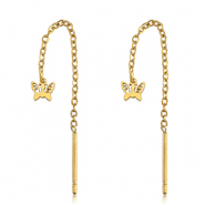 Boucles d'oreilles en acier Inox papillon Dor&eacute;