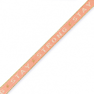 Ruban texte "stay strong" Rouge corail-beige