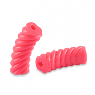 Perles tubes acryliques torsadé Rouge corail néon