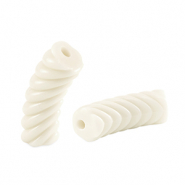 Perles tubes acryliques torsadé Blanc cassé