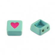 Perles tile carr&eacute; Bleu oc&eacute;an-rose magenta