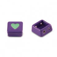 Perles tile carr&eacute; Violet raisin-turquoise