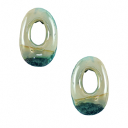 Perles en c&eacute;ramique DQ grecque ovale Vert menthe-turquoise