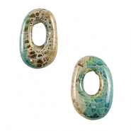 Perles en c&eacute;ramique DQ grecque ovale mosa&iuml;que Vert vague oc&eacute;ane-marron