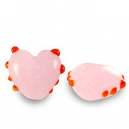 Perles en verre peintes &agrave; la main c&oelig;ur pois Rose-rouge