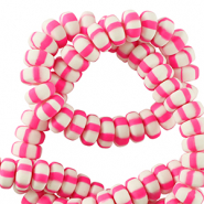 Perles en polymère rondelles 7mm Blanc-rose néon