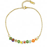 Chaines de cheville en acier Inox millefiori Dor&eacute;-multicolore