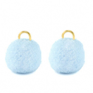 Pendentifs pompon avec anneau 10mm Dor&eacute;-bleu caroline