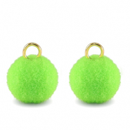 Pendentifs pompon avec anneau 10mm Dor&eacute;-vert n&eacute;on