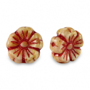 Perles tchèques fleur 9mm Rouge-marron amande
