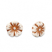 Perles tchèques fleur 7mm Marron cuivre métallisé-blanc
