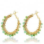 Boucles d'oreilles en acier Inox perles à facettes Vert-doré