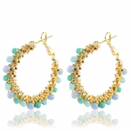 Boucles d'oreilles en acier Inox perles à facettes Bleu-doré