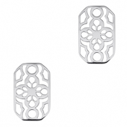 Breloques en acier Inox connecteur octogone fleur Argenté