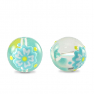 Perles en verre peintes &agrave; la main fleur Transparent-bleu jaune