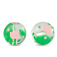 Perles en verre peintes &agrave; la main fleur Transparent-rose vert