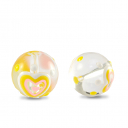 Perles en verre peintes &agrave; la main c&oelig;ur Transparent-jaune blanc