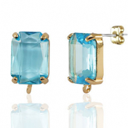 Boucles d’oreilles / puces d’oreilles en verre Crystal Glass avec anneau rectangle Bleu-doré