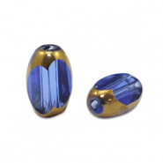 Perles en verre ovale à facettes Bleu royal transparent-doré