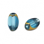 Perles en verre ovale à facettes Bleu cyan-doré
