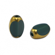 Perles en verre ovale à facettes Vert foncé-doré
