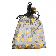 Sachet à bijoux en organza 9x12cm lune et étoile Noir-doré
