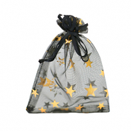 Sachet à bijoux en organza 9x12cm étoile Noir-doré
