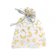 Sachet à bijoux en organza 9x12cm lune et étoile Gris clair-doré