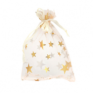 Sachet à bijoux en organza 9x12cm étoile Abricot-doré