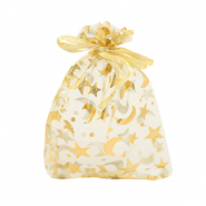Sachet à bijoux en organza 9x12cm lune et étoile Jaune doré-doré