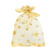 Sachet à bijoux en organza 9x12cm étoile Jaune doré-doré