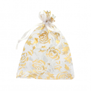 Sachet à bijoux en organza 9x12cm rose Blanc-doré
