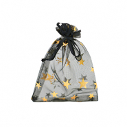 Sachet à bijoux en organza 7x9cm étoile Noir-doré