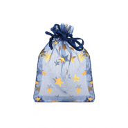 Sachet à bijoux en organza 7x9cm étoile Bleu marine-doré