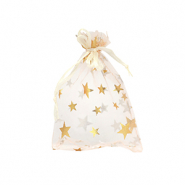 Sachet à bijoux en organza 7x9cm étoile Abricot-doré