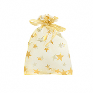 Sachet à bijoux en organza 7x9cm étoile Jaune doré-doré