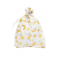 Sachet à bijoux en organza 7x9cm lune et étoile Blanc-doré